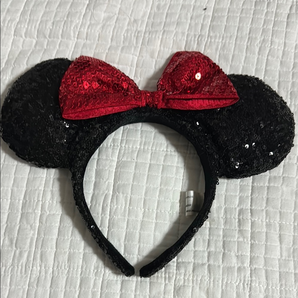 Minnie mouse Black Sequin Ears with Red Bow Headband
